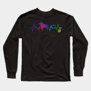 Schipperke  Colorful Heartbeat, Heart & Dog Paw Long Sleeve T-Shirt